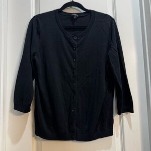 Talbots Black Cardigan Large Round Neck 3/4 Sleeve Buttons Armpit To Armpit 21”